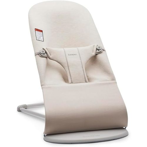 BabyBjörn Bouncer Bliss, Light Beige, 3D Jersey | 2-in-1 Adjustable Baby Bouncer Seat and Toddler Chair, Newborn to Toddler (8-29 lbs), 4 Positions, Lightweight & Portable