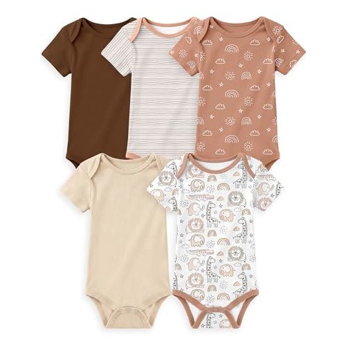 Yoofoss Baby Bodysuits 100% Organic Cotton Baby Short Sleeve Baby Boys Girls Clothes Soft Newborn Infant Romper,5 Pack