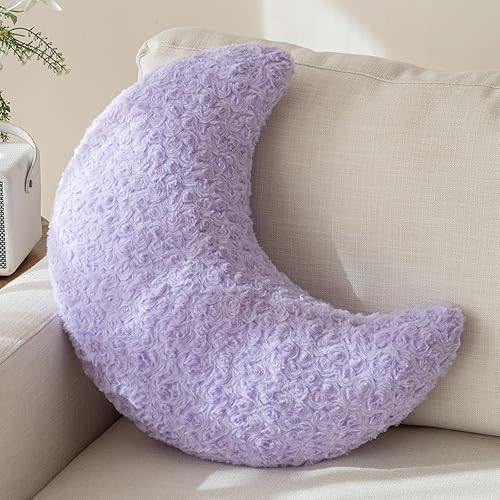 Moon Pillow, Decorative Throw Pillow with Soft Plush for Couch Bed, Cozy Moon Decorative Pillows for Bedroom Living Room, Home Décor Comfort Gift (Lavender Purple, 19.6 Inches)