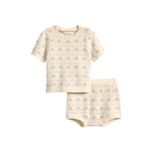 Floral Organic Cotton Pointelle Sweater & Shorts Set