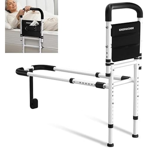 KingPavonini Bed Rails for Elderly Adults Safety 2026 Upgrade, ASTM-Approved Bed Rails for Seniors with Anti-Wobble Adjustable Feet, 400lb Bed Cane, Non-Slip Handle & Storage Bag, No-Tools, Model GS04