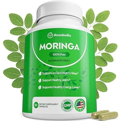 Rosabella Moringa Capsules - Pure Moringa Powder, Energy, Skin, Immune & Gut Health Superfood, Rich in Antioxidants, Essential Vitamins & Amino Acids, Natural Green Superfood Supplement - 60 Count