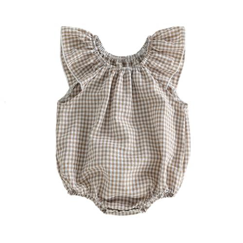 Karuedoo Newborn Infant Baby Girl Clothes Gingham Ruffle Sleeve Bubble Romper Plaid Bodysuit One Piece Summer Outfit