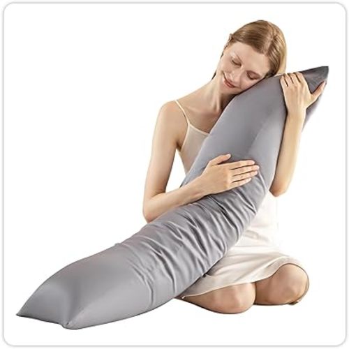 8lbs Weighted Body Pillow for Adult - Weighted Pillow for Better Sleep, Cooling Body Pillow with Tencel Cover, Long Pillow for Bed, Ideal Side Sleeper Pillow(48" x 14", Grey)