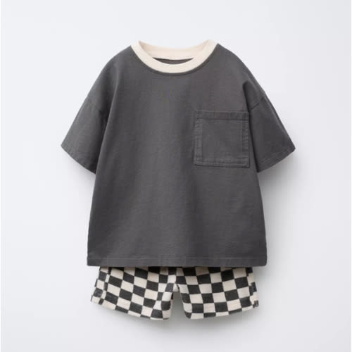 CHECKERBOARD T-SHIRT AND BERMUDA JOGGING SET - Anthracite grey | ZARA United States