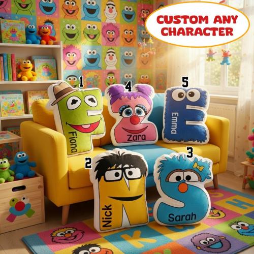 Personalized       Alphabet Pillow, Custom Letter Name Cushion, Muppets Character Plush Pillow, Kermit Fozzie Elmo Cookie Monster Zoe Decor