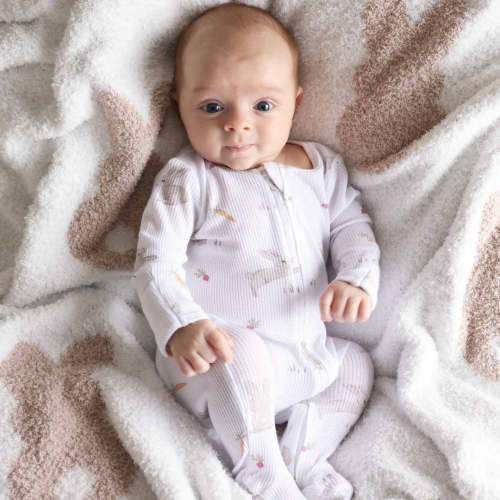 Hop Little Bunnies Bamboo Waffle Zipper Footie