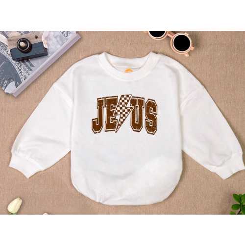 Jesus Lightning Bolt Baby Romper: Retro Christian Newborn Gift