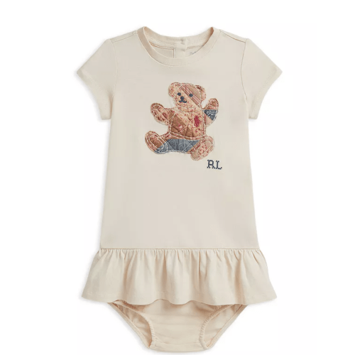 Girls' Patchwork Bear Cotton Dress & Bloomer Set - Baby