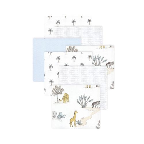 Little Treasure Hudson Baby Boys Cotton Poly Flannel Receiving Blankets Multipack, White Safari World, 30x30 inches