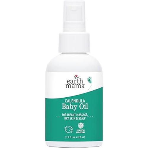 Earth Mama Calendula Baby Oil | Massage Oil for Newborn Skin Care, Dry Skin & Scalp Moisturizer, Fragrance Free, 4-Fluid Ounce