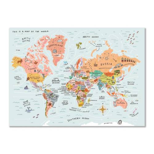 Illustrated World Map Poster - travel map globe, Travel Art Poster, Nursery Wall Decor