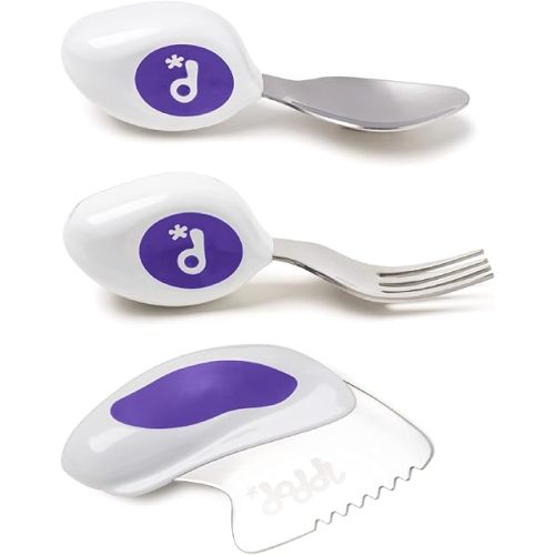 doddl Toddler Utensils, Ergonomic Fork Spoon and Knife Set for Self Feeding, Stainless Steel Silverware for 1-3 Year Olds, BPA Free, Dishwasher Safe (Indigo)