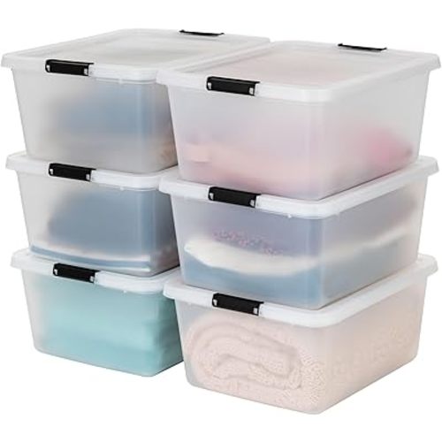 IRIS USA 6-Pack Clip Box with Latching Lids, 18 Quart Craft Storage Bins, Art & Writing Supply Containers for Home, Office & Classroom Organization