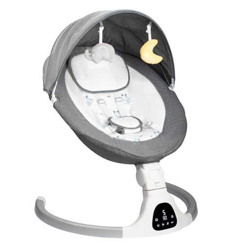 Electric Baby Swing for Infants, 5-Speed Adjustable Swing with Bluetooth Music, Timer, 5-Point Harness and Stable Base for Supervised Daytime Use (Grey)
