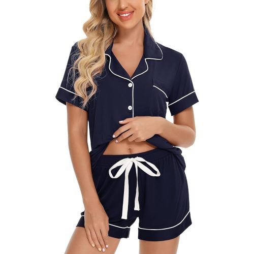 Leikar Womens Button Down Pajama Sets Bride Pajamas Sets Sleepwear Shorts Lounge Set