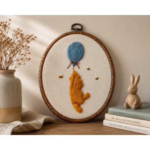 Needle Felted Bear with Balloon Hoop Art | Storybook Nursery Decor
