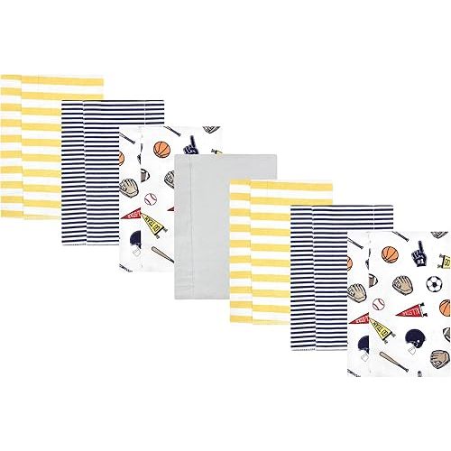 Hudson Baby Unisex Baby Cotton Flannel Burp Cloths, Sports Fan 7 Pack, One Size