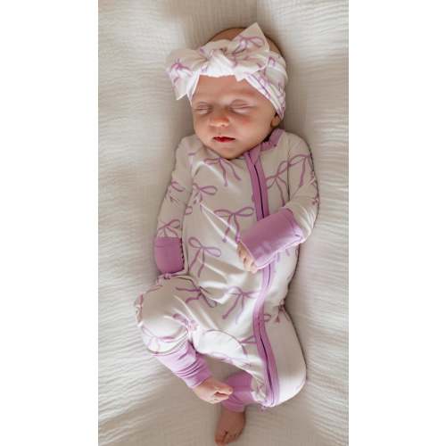 Infant Romper in Purple Bows