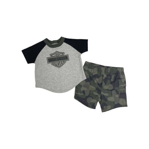 Harley-Davidson Baby Boys 2-Piece Newborn B&S Raglan Tee & Camo Short Set (0/3M), Harley Davidson