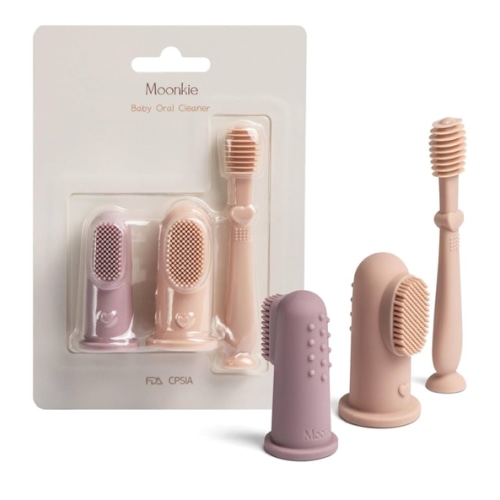 Moonkie Baby Finger Toothbrush Tongue Oral Cleaner Kit for 3 Months +, 3 Pcs (Blush/Pale Mauve/Blush)