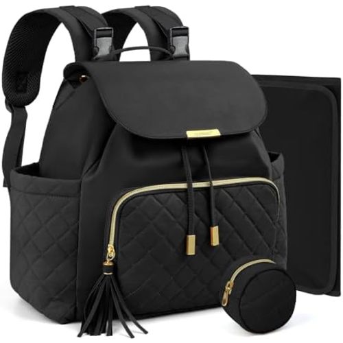 CASIRENA Diaper Bag Backpack, Small Baby Travel Bag, Stylish Mom Daypack, Water-Resistant Diaper Backpack, Cute Baby Bag for Girl Boy with Changing Pad,Stroller Buckles,Insulated Pockets (Black)