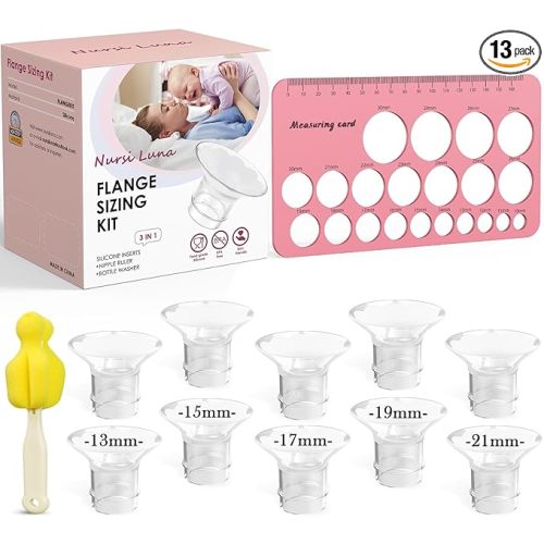 Flange Sizing Kit 3-in-1 with 13/15/17/19/21mm for 24mm Electric Breast Pump Flanges/Shields, 10PCS Soft Silicone Flange Inserts for More Comfortable Pumping, BPA-Free, Essential for Moms