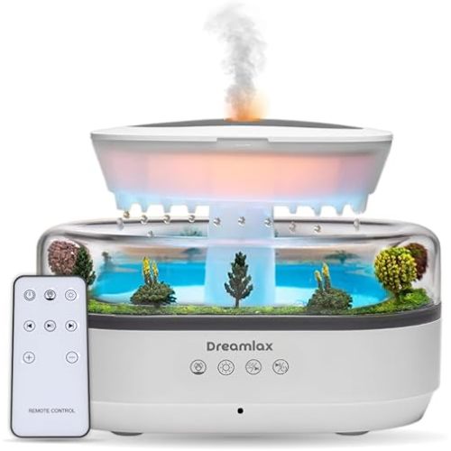 Dreamlax Rain Humidifiers for Bedroom – Cool Mist Essential Oil Diffuser, White Noise Machine with 10 Nature Sounds, 7 LED Lights, Remote Control & Decorative Raindrop Lamp