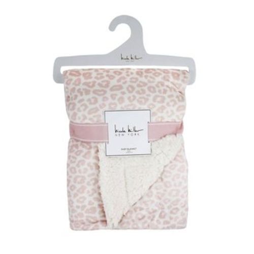 Nicole Miller Mauve Cheetah Printed Mink/Faux Shearling Throw Blanket - Pink