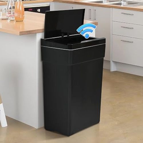 Dkeli Automatic Trash Can 13 Gallon Kitchen Trash Can for Bathroom Bedroom Home Office High-Capacity Plastic Touch Free Garbage Can with Lid Waste Bin 50 Liter, Black