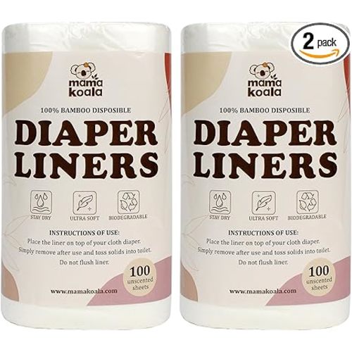 Mama Koala Disposable Natural Diaper Liners for Cloth Diapers, 200 Sheets (2 Pack)