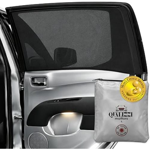 L/Car Window Shades for Baby (2 Pack) for Side Windows, Breathable Full-Coverage Mesh, Privacy, Sun & Heat Protection, Bug Screen, Car Camping, 97% UV Real Protection Tested – Qualizzi®