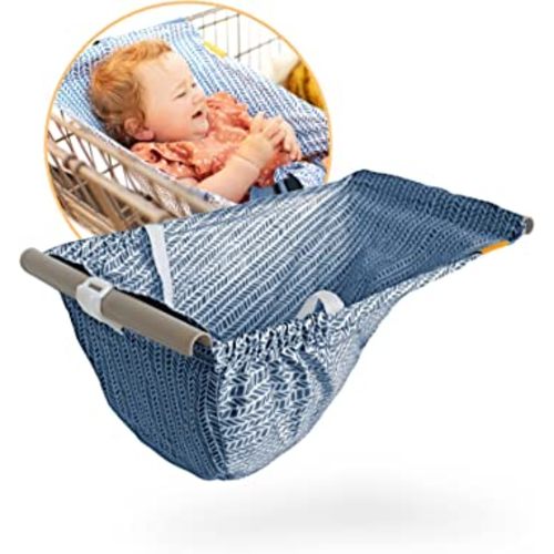 Binxy Baby Shopping Cart Hammock for Infants and Toddlers, Cart Seats for Babies, for All Car Seat Models, Grocery Cart Hammock for Baby, Capacity of up to 50 lbs, Blue Little Arrow