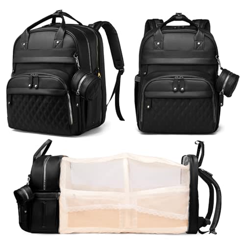 Baby Diaper Bags with Changing Station, Waterproof Diaper Bag Backpack for Moms Dads with USB Charging Port, Baby Shower Gifts, Large Capacity diaper backpack, Black