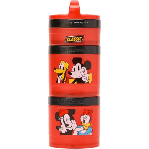Whiskware Disney Mickey Mouse and Friends Stackable Snack Containers for Babies, Toddlers, and Kids, 3 Stackable Snack Cups for School and Travel, Cupholder Friendly, Classic!