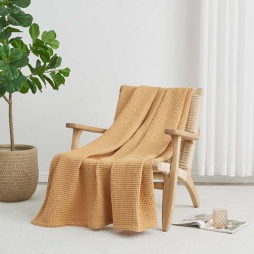 100% Cotton Waffle Weave All-Season Bed Blanket - Great Bay Home (Twin, Marigold)
