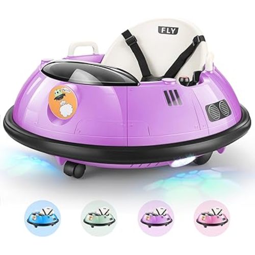 Hikole Toddler Bumper Car, 12V Electric Bumper Car for Kids with Parent Remote, Flashing LED Light, Safety Belt, 2 Driving Modes, 3-Speed, Baby Bumping Toy Gifts for Children Ages 1.5-5, Purple
