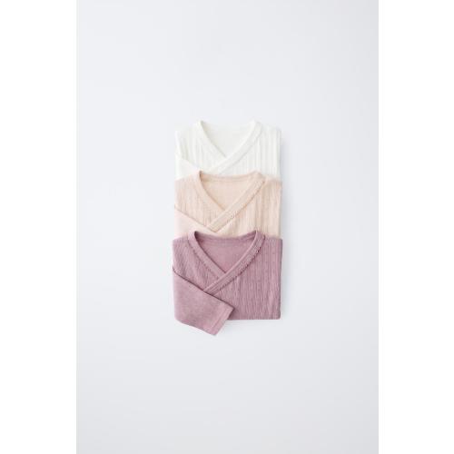 Three-Pack Pointelle Crossover Bodysuits - Pink | ZARA United States