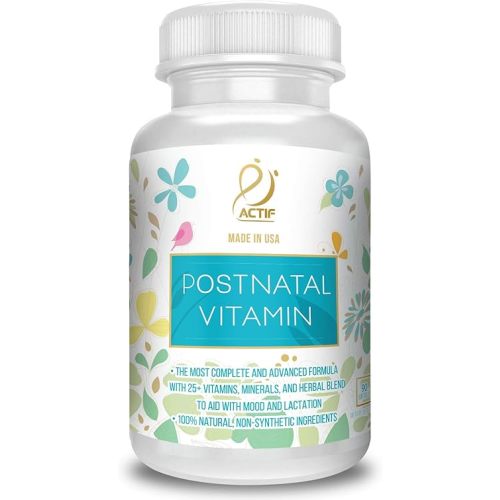 ACTIF Postnatal Vitamin with 25+ Organic Vitamins and Organic Herbs, Nursing and Lactation Supplement, Supports Baby's Brain Development, Non-GMO, Made in USA, 90 Count
