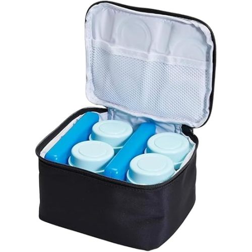 Zomee Breastmilk Baby Bottle Cooler Travel Bag - Insulated to Keep Milk Cold - Includes 2 Ice Packs and 4 Bottles - Perfect for Nursing Moms