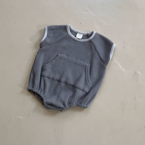 Baby BH Short Sleeve Kangaroo Pocket Waffle Romper (3-6m) - Blue | AT NOON STORE