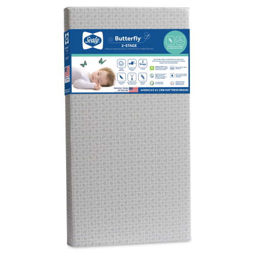 Sealy Butterfly Premium Firm Foam Crib Mattress and Toddler Mattress, Hospital-Grade Cover