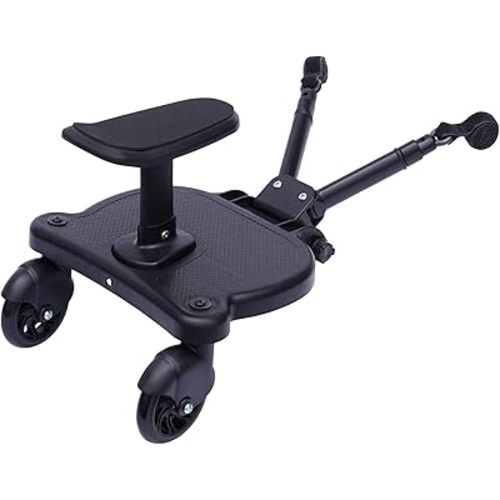 Universal Stroller Board with Removable Seat, Black, PP Material, 13x10 Inch Platform, 360° Wheels, for Children 3-7 Years, 55 lbs Capacity