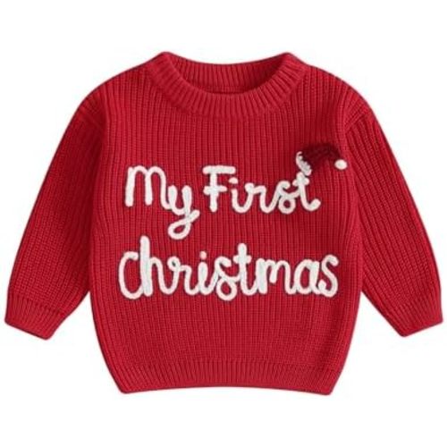 My First Christmas Sweater Baby Boy Girls Knit Sweater Christmas Outfits Letter Embroidery Pullover Tops