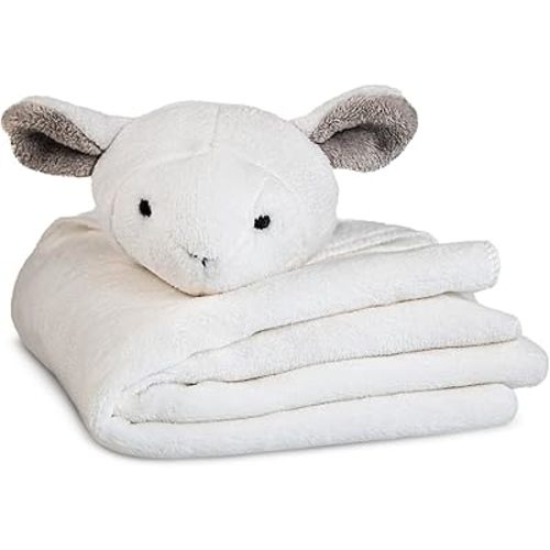 RPD Baby Baby Blanket - White Lamb - Soft Blanket for Kids, Toddlers, Babies - Security Blanket for Boys & Girls - Large Plush Fluffy Blanket - Throw Blanket with Animal Head