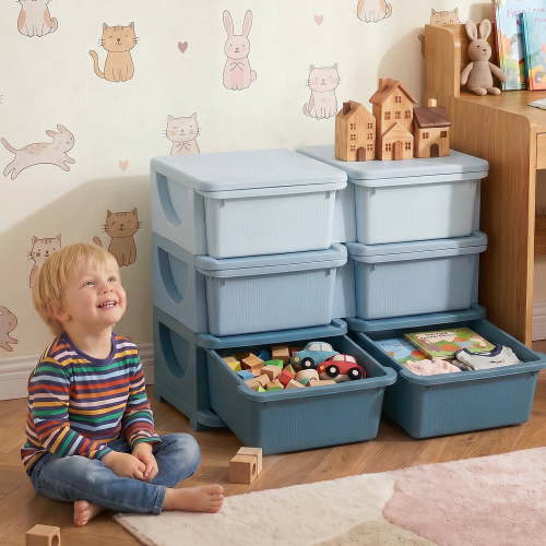 Qaba Kids Toy Storage Organizer with 6 Removable Drawers, 3 Tier Toy Organizer Cabinet with PP Bins for Bedroom, Nursery, Playroom, Blue