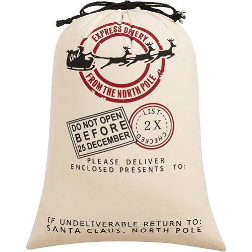 Santa Sack, Christmas Gift Bag (White)