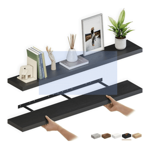 Ballucci Floating Shelves for Wall, 60" Wood Wall Shelf Set of 2, with Invisible Brackets for Bathroom, Living Room, Bedroom, Kitchen, Nursery, 8" Deep, Black