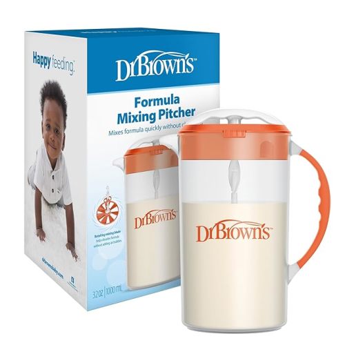 Dr. Brown's Baby Formula Mixing Pitcher with Adjustable Stopper, Locking Lid & No Drip Spout, Black, BPA Free, 36oz, 1 Pack