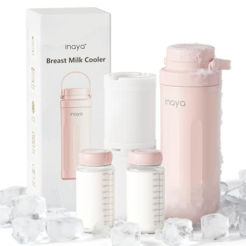 Inaya Portable Breast Milk Cooler Bottle 22oz – Travel Breastmilk Chiller with 24 Hours Cooling, Large Capacity Baby Essentials with 2 Independent Bottles for Breastmilk Storage, Blush Pink